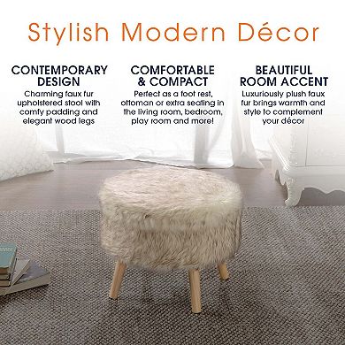 Cheer Collection Faux Fur Wood Leg Stool