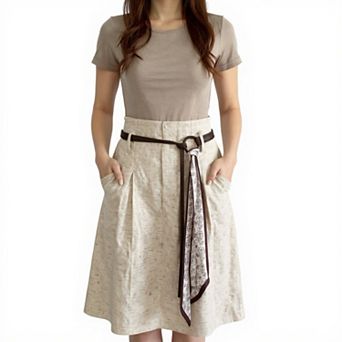 Women's Faux Leather Waist Belt with Printed Scarf Accent and Adjustable Knot Design 53x0.8 in