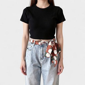 Women's Floral Print Fabric Belt with Soft Tie Bow and Adjustable Wrap Design 75x2 in