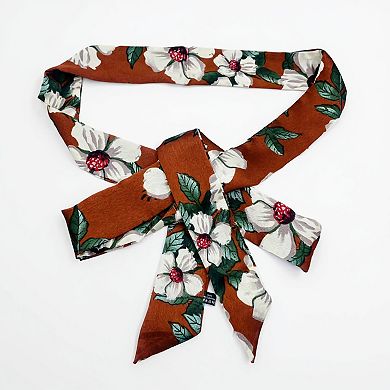 Women's Floral Print Fabric Belt with Soft Tie Bow and Adjustable Wrap Design 75x2 in