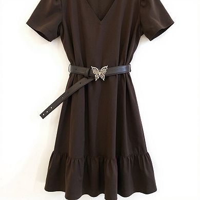 Women's Butterfly Buckle Belt with Textured Strap and Metal Detailing 40.5x2 in