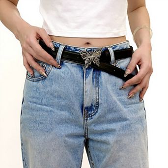 Women's Butterfly Buckle Belt with Textured Strap and Metal Detailing 40.5x2 in