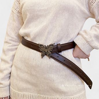 Women's Butterfly Buckle Belt with Textured Strap and Metal Detailing 40.5x2 in