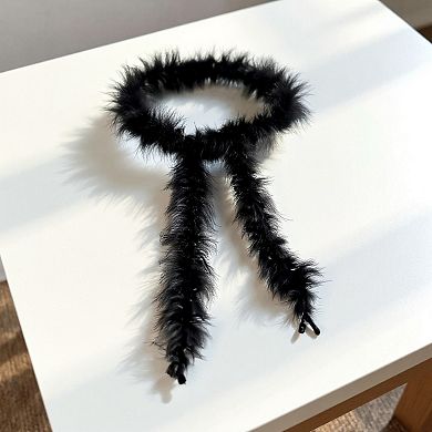 Women's Feather Trim Fashion Belt with Long Drape Accent and Adjustable Tie Design 79x1.5 in