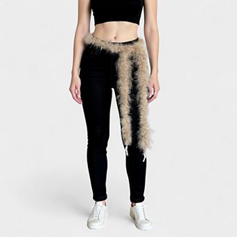 Women's Feather Trim Fashion Belt with Long Drape Accent and Adjustable Tie Design 79x1.5 in