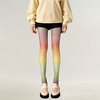 Women's Gradient Rainbow Sheer Tights with Soft Ombre Design
