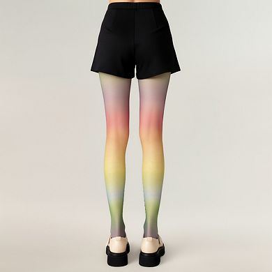 Women's Gradient Rainbow Sheer Tights with Soft Ombre Design