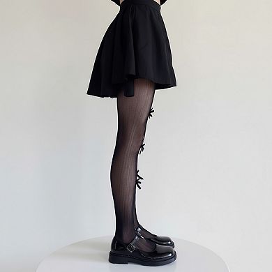Women's 3-Piece Set Sheer Tights with Front Bow and Cutout Pattern Design