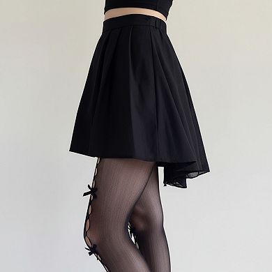 Women's 3-Piece Set Sheer Tights with Front Bow and Cutout Pattern Design