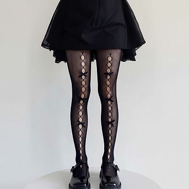 Women's 3-Piece Set Sheer Tights with Front Bow and Cutout Pattern Design