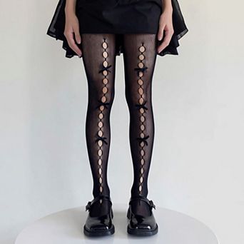 Women's 3 pc Set Sheer Tights with Front Bow and Cutout Pattern Design