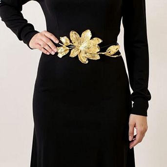 Women's Floral Waist Belt with Sculpted Petal Design and Adjustable Elastic Band 45.5x0.6 in