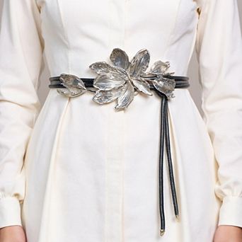 Women's Floral Waist Belt with Sculpted Petal Design and Adjustable Elastic Band 45.5x0.6 in