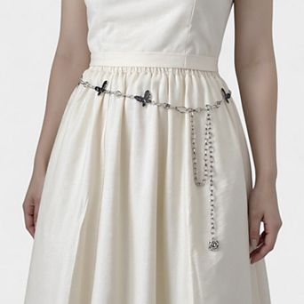 Women's Butterfly Chain Belt with Hanging Rose Charm and Adjustable Metal Links 43.5x1 in