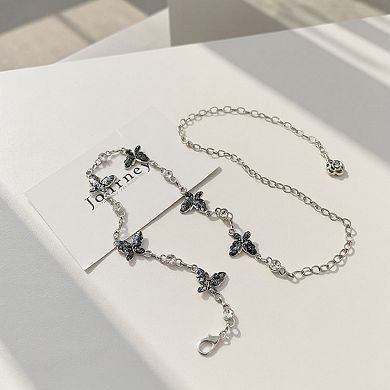 Women's Butterfly Chain Belt with Hanging Rose Charm and Adjustable Metal Links 43.5x1 in