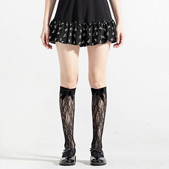 Women's 3 pc Set Knee-High Lace Socks with Bow Accent Detail