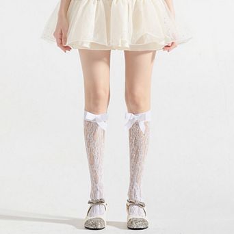 Women's 3 pc Set Knee-High Lace Socks with Bow Accent Detail