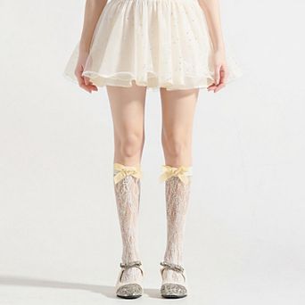 Women's 3 pc Set Knee-High Lace Socks with Bow Accent Detail