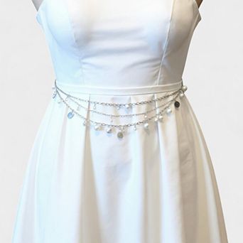 Women's Layered Chain Belt with Pearl and Teardrop Charm Details 41.5 in