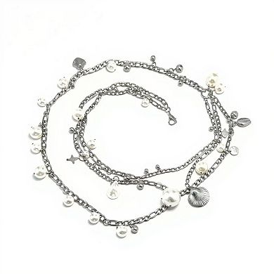 Women's Layered Chain Belt with Pearl and Teardrop Charm Details 41.5 in