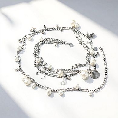 Women's Layered Chain Belt with Pearl and Teardrop Charm Details 41.5 in