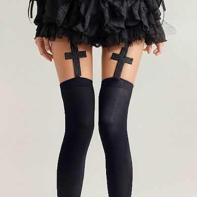 Women's 3-Piece Set Over-the-Knee Stockings with Cross Detail