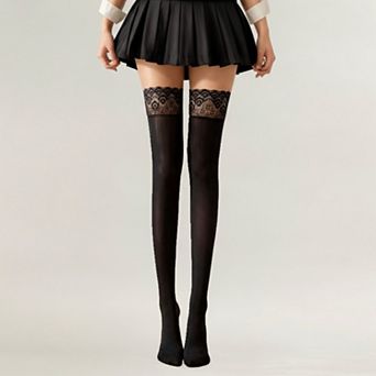 Women's 2 pc Set Thigh High Stockings with Lace Top Detail