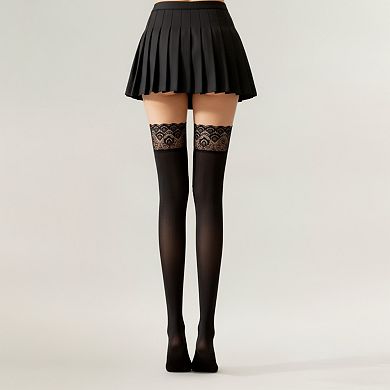 Women's 2-Piece Set Thigh High Stockings with Lace Top Detail