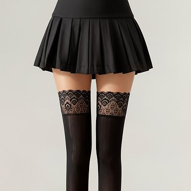 Women's 2-Piece Set Thigh High Stockings with Lace Top Detail