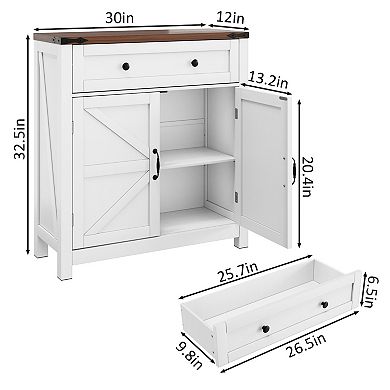 Farmhouse Storage Bathroom Cabinet with Drawer and Adjustable Shelf