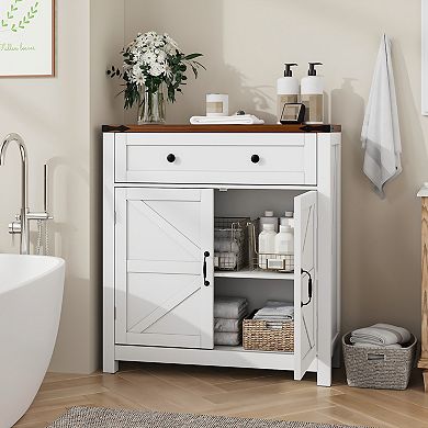 Farmhouse Storage Bathroom Cabinet with Drawer and Adjustable Shelf