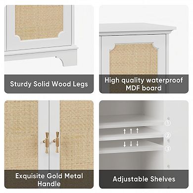 Sideboard Buffet Storage Cabinet with Rattan Decorated Doors