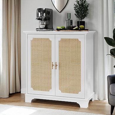 Sideboard Buffet Storage Cabinet with Rattan Decorated Doors
