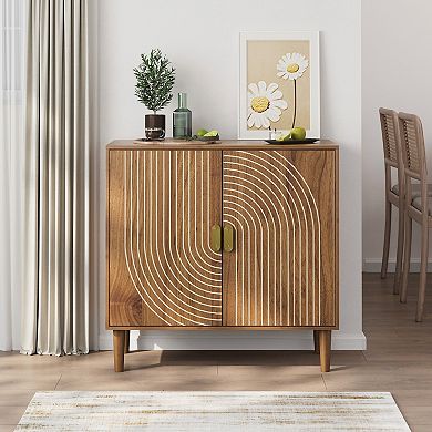 Walnut Wood Buffet Sideboard Cabinet