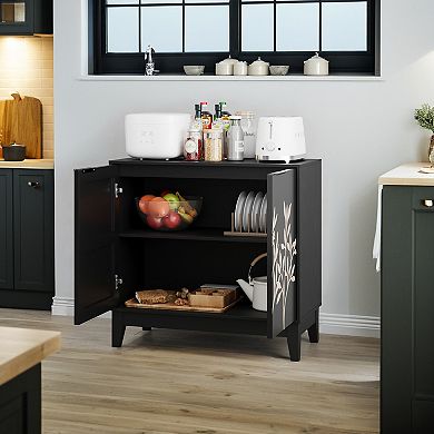 Modern 2 Doors Carved Buffet Sideboard Cabinet with Adjustable Shelves