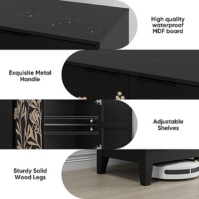 Modern 2 Doors Carved Buffet Sideboard Cabinet with Adjustable Shelves