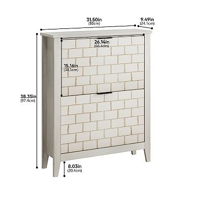 White Shoe Storage Cabinet with 2 Flip Drawers for Entryway