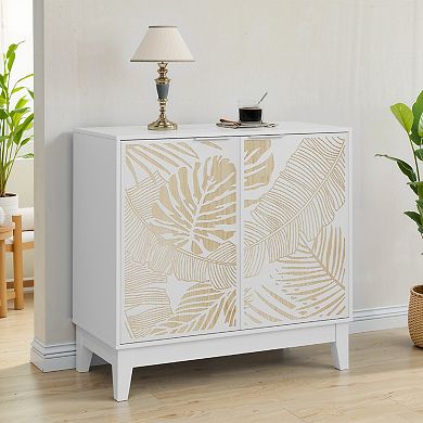 Vintage Carved 2 Doors Buffet Cabinet Sideboard