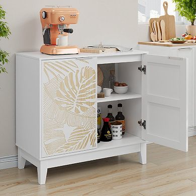 Vintage Carved 2 Doors Buffet Cabinet Sideboard