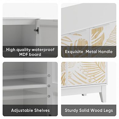 Vintage Carved 2 Doors Buffet Cabinet Sideboard