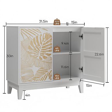 Vintage Carved 2 Doors Buffet Cabinet Sideboard