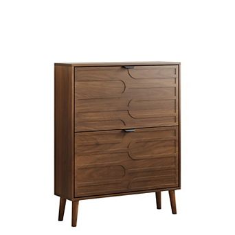 Modern Wood Shoe Cabinet with 2 Flip Drawers