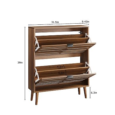 Modern Wood Shoe Cabinet with 2 Flip Drawers