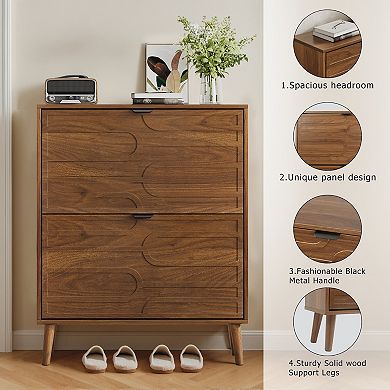 Modern Wood Shoe Cabinet with 2 Flip Drawers