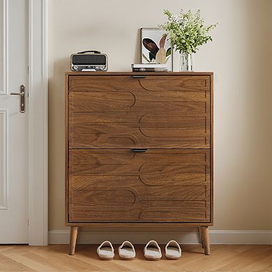 Modern Wood Shoe Cabinet with 2 Flip Drawers