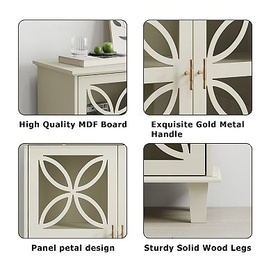 White Sideboard Buffet Storage Cabinet With Tempered Glass Doors