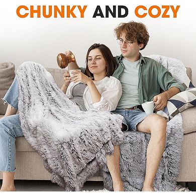 Cheer Collection Reversible Faux Fur Long Shaggy Hair Accent Throw Blanket 60"x70"