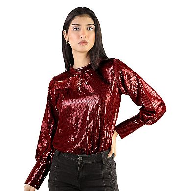 Artyska Women’s Silver Sequin Long Sleeve Party Top