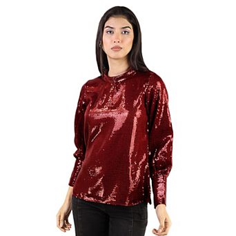Artyska Women’s Silver Sequin Long Sleeve Party Top