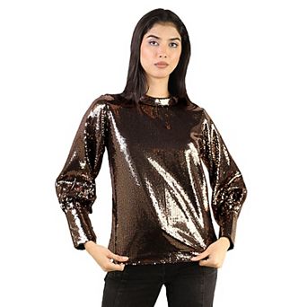 Artyska Women’s Silver Sequin Long Sleeve Party Top